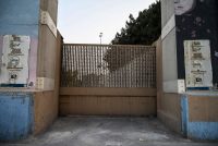 The closed entrance gate of the U.S. Embassy in Kabul on Aug. 15, after U.S. personnel were evacuated. (Wakil Kohsar/AFP/Getty Images)