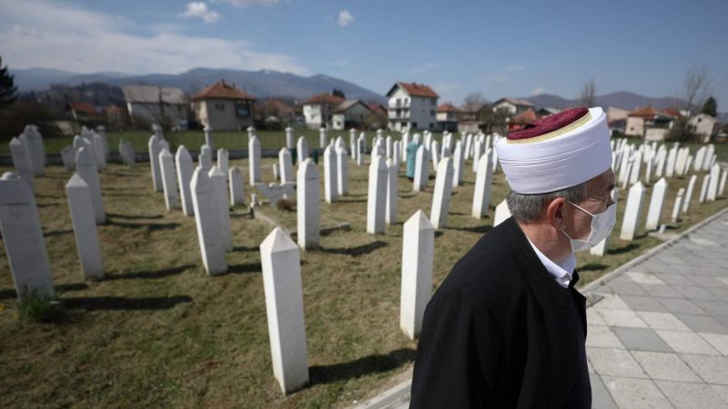 A view of the cemetery during a ceremony held the 28th anniversary of Ahmici massacre under coronavirus (Covid-19) measures in Vitez, Bosnia and Herzegovina on April 16, 2021. Elman Omic / ANADOLU AGENCY / Anadolu Agency via AFP