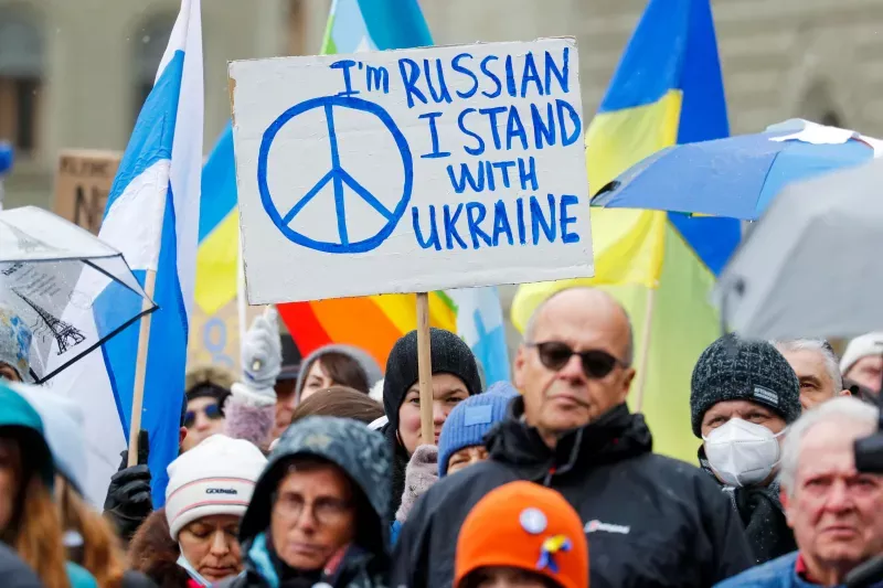 Protesting in support of Ukraine, Bern, Switzerland, April 2022. Arnd Wiegmann / Reuters