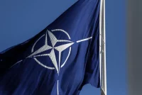 The NATO flag at the alliance's headquarters in Brussels on June 15. Valeria Mongelli/AFP via Getty Images