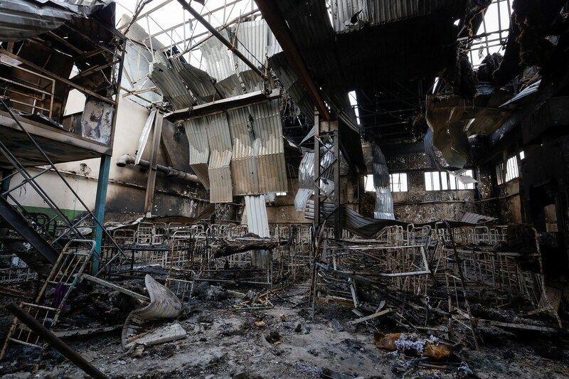The aftermath of a strike on a detention center in eastern Ukraine that killed more than 50 Ukrainian prisoners of war on July 29. (Alexander Ermochenko/Reuters)
