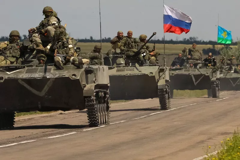  A Russian troop convoy moving in the Zaporizhzhya region, Ukraine, July 2022. Alexander Ermochenko / Reuters