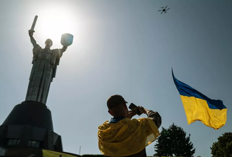 In front of the Motherland Monument in central Kyiv, Ukraine. Lynsey Addario for The New York Times