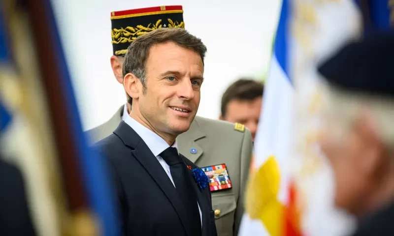 Emmanuel Macron at a ceremony marking the 78th anniversary of the victory of 8 May 1945 in Paris. Photograph: Eric Tschaen/Sipa/Shutterstock