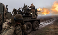 Ukrainian servicemen hold position on a frontline near the city of Zaporizhzhia, 18 December 2023. Photograph: Yakiv Liashenko/EPA