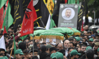 The funeral of Hamas official Saleh al-Arouri in Beirut, Lebanon, 4 January 2023. Photograph: Anadolu/Getty Images