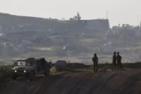 Israeli soldiers patrolling Gazan-Israeli border, April 2024. Amir Cohen / Reuters